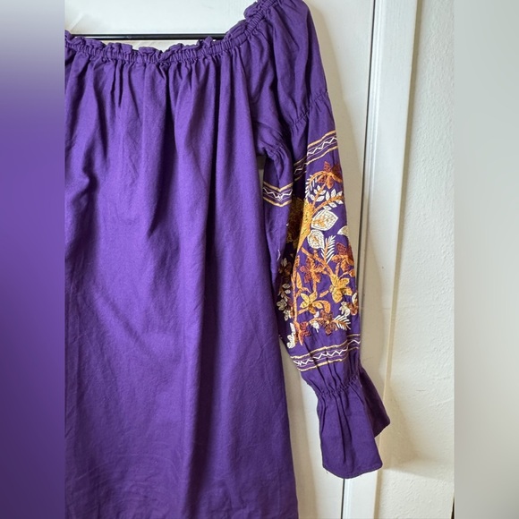 Free People Fleur Du Jour Purple Floral Gold Brown Embroidered Boho Mini Dress M - Picture 14 of 16